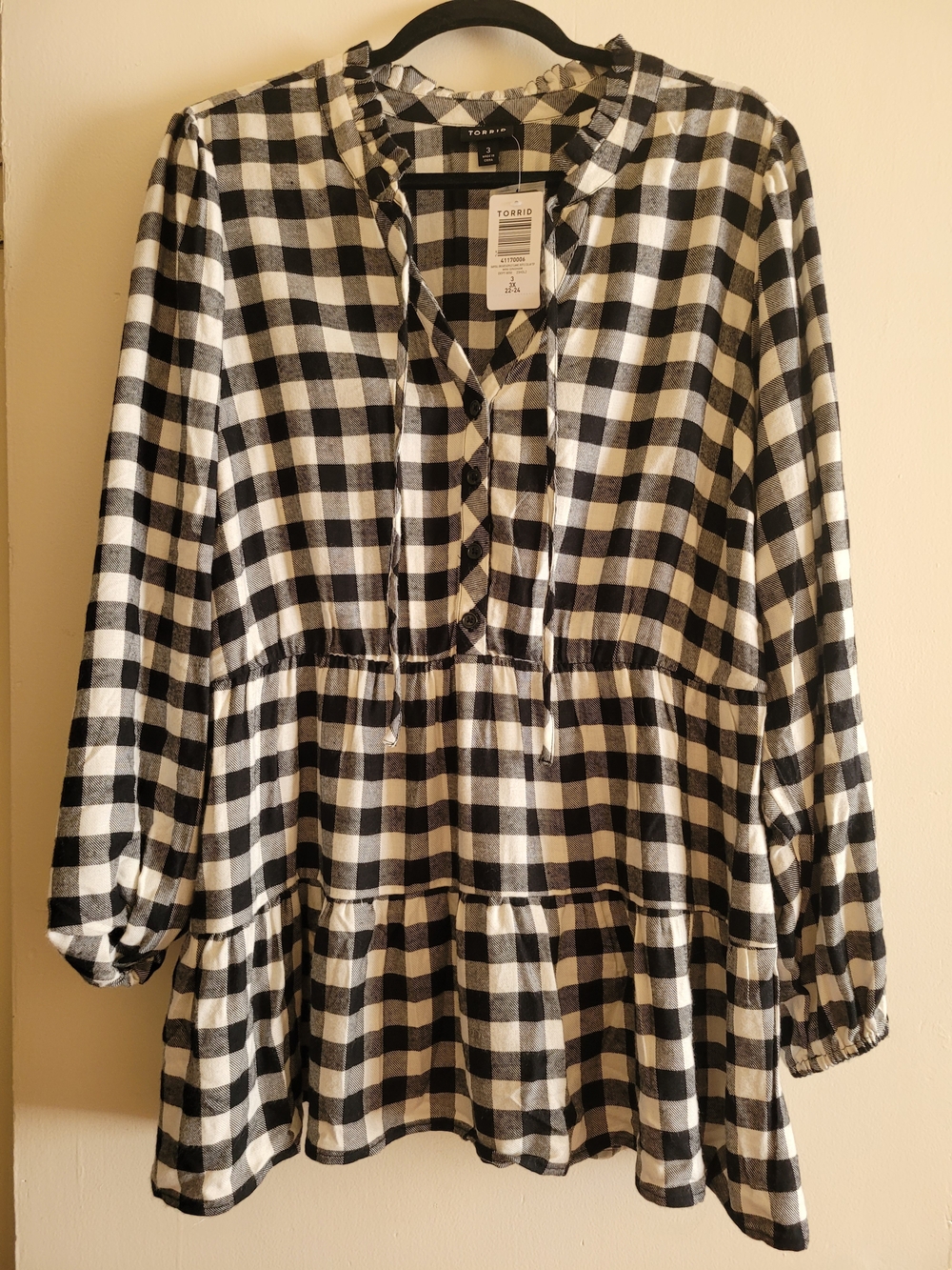 Torrid Black & White Gingham Tiered Blouse